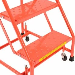 Ballymore Perforated 16"W 3 Step Steel Rolling Ladder 10"D Top Step W/ Handrails - Orange - H318P-O -Ladders Sales Store B1834594 04