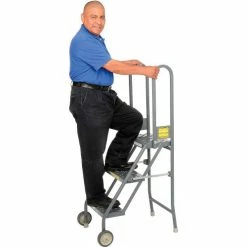 Tri-Arc 3 Step Folding Rolling Ladder Stand - Perforated Tread - KDMF103166 -Ladders Sales Store B593660 05