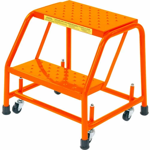 Ballymore Perforated 16"W 2 Step Steel Rolling Ladder 10"D Top Step - Orange - 218P-O 3 Ballymore Perforated 16"W 2 Step Steel Rolling Ladder 10"D Top Step - Orange - 218P-O