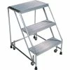 Ballymore Ribbed 3 Step 18"W Aluminum Rolling Ladder 10"D Top Step, Spring Loaded - A3S