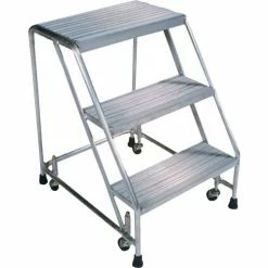 Ballymore Ribbed 3 Step 18"W Aluminum Rolling Ladder 10"D Top Step, Spring Loaded - A3S