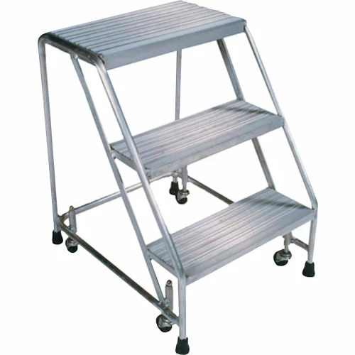 Ballymore Ribbed 3 Step 18"W Aluminum Rolling Ladder 10"D Top Step, Spring Loaded - A3S 3 Ballymore Ribbed 3 Step 18"W Aluminum Rolling Ladder 10"D Top Step, Spring Loaded - A3S