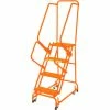 Ballymore Grip 16"W 4 Step Steel Rolling Ladder 21"D Top Step W/ Handrails - Orange - FSH41821G-O -Ladders Sales Store BLL FSH41821G O