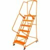 Ballymore Grip 24"W 5 Step Steel Rolling Ladder 21"D Top Step W/ Handrails - Orange - FSH52621G-O -Ladders Sales Store BLL FSH52621G O
