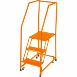 Ballymore Perforated 16"W 3 Step Steel Rolling Ladder 20"D Top Step W/ Handrails - Orange - H31820P-O
