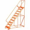 Ballymore 5 Step 24"W Steel Safety Angle Orange Rolling Ladder W/ Handrails, Perforated Tread - SW530P-O