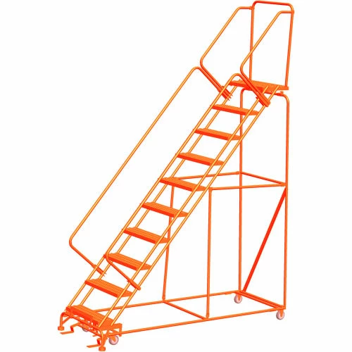 Ballymore 5 Step 24"W Steel Safety Angle Orange Rolling Ladder W/ Handrails, Perforated Tread - SW530P-O 3 Ballymore 5 Step 24"W Steel Safety Angle Orange Rolling Ladder W/ Handrails, Perforated Tread - SW530P-O