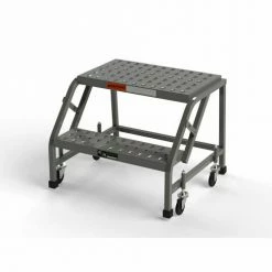 EGA Steel Industrial Rolling Ladder 2-Step, 16" Wide Perforated, Gray, 450 lb. Cap. - L001