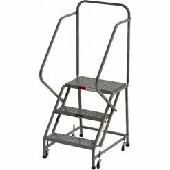 EGA Products EGA Steel Industrial Rolling Ladder 3-Step, 16" Wide Perforated, Gray, 450 lb. Cap. - L004