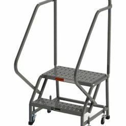 EGA Products EGA Steel Industrial Rolling Ladder 2-Step, 24" Wide Perforated, Gray, 450 lb. Cap. - L020