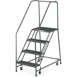 EGA Products EGA Steel EZY-Climb Ladder w/ Handrails 4-Step, 24" Wide Perforated, Gray, 450 lb. Cap. - R024