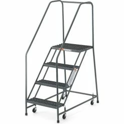 EGA Products EGA Steel EZY-Climb Ladder w/ Handrails 3-Step, 30" Wide Perforated, Gray, 450 lb. Cap. - R026