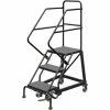 Tri-Arc 3 Step 16"W Steel Safety Angle Rolling Ladder, Perforated Tread, Gray - KDEC103166