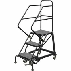 Tri-Arc 3 Step 16"W Steel Safety Angle Rolling Ladder, Perforated Tread, Gray - KDEC103166