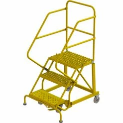 Tri-Arc 3 Step 24"W Steel Safety Angle Rolling Ladder, Grip Strut, Safety Yellow - KDEC103242-Y