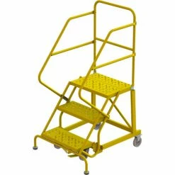 Tri-Arc 3 Step 24"W Steel Safety Angle Rolling Ladder, Perforated Tread, Safety Yellow - KDEC103246-Y
