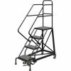 Tri-Arc 4 Step 24"W Steel Safety Angle Rolling Ladder, Perforated Tread, Gray - KDEC104246