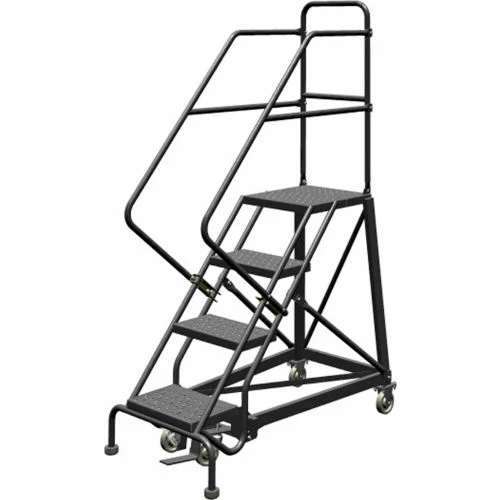Tri-Arc 4 Step 24"W Steel Safety Angle Rolling Ladder, Perforated Tread, Gray - KDEC104246 3 Tri-Arc 4 Step 24"W Steel Safety Angle Rolling Ladder, Perforated Tread, Gray - KDEC104246