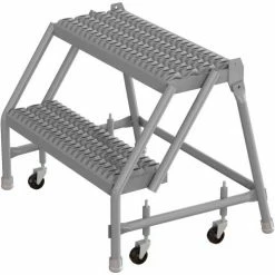 Tri-Arc 2 Step 24"W 10"D Top Step Steel Rolling Ladder, Grip Strut Tread, No Handrail - KDSR002242