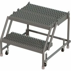 Tri-Arc 2 Step 24"W 20"D Top Step Steel Rolling Ladder, Grip Strut Tread, No Handrail - KDSR002242-D2
