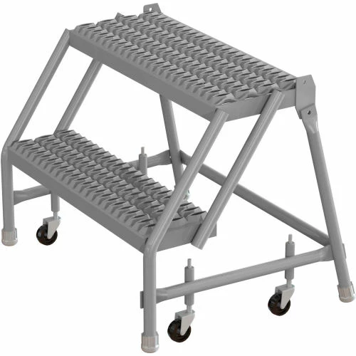 Tri-Arc 2 Step 24"W 10"D Top Step Steel Rolling Ladder, Grip Strut Tread, No Handrail - KDSR002242 3 Tri-Arc 2 Step 24"W 10"D Top Step Steel Rolling Ladder, Grip Strut Tread, No Handrail - KDSR002242