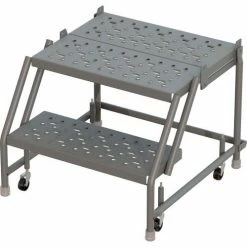 Tri-Arc 2 Step 24"W 20"D Top Step Steel Rolling Ladder, Perforated Tread, No Handrail - KDSR002246-D2