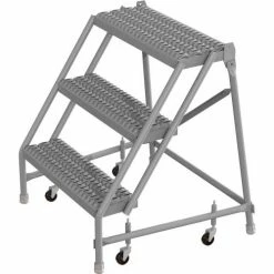 Tri-Arc 3 Step 24"W 10"D Top Step Steel Rolling Ladder, Grip Strut Tread, No Handrail - KDSR003242