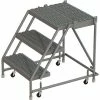 Tri-Arc 3 Step 24"W 30"D Top Step Steel Rolling Ladder, Grip Strut Tread, No Handrail - KDSR003242-D3