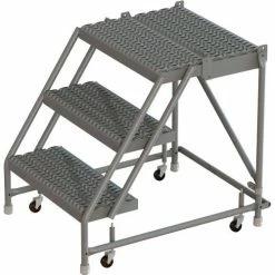 Tri-Arc 3 Step 24"W 30"D Top Step Steel Rolling Ladder, Grip Strut Tread, No Handrail - KDSR003242-D3