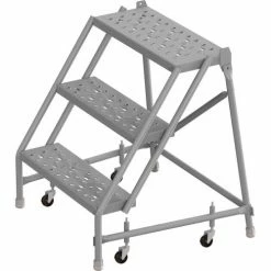 Tri-Arc 3 Step 24"W 10"D Top Step Steel Rolling Ladder, Perforated Tread, No Handrail - KDSR003246