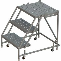 Tri-Arc 3 Step 24"W 20"D Top Step Steel Rolling Ladder, Perforated Tread, No Handrail - KDSR003246-D2