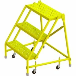 Tri-Arc Tri Arc Perforated 24"W 3 Step Steel Rolling Ladder, 10"D Top Step - KDSR003246-Y