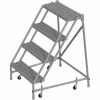 Tri-Arc 4 Step 24"W 10"D Top Step Steel Rolling Ladder, Grip Strut Tread, No Handrail - KDSR004242