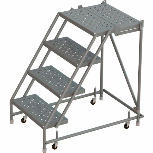 Tri-Arc 4 Step 24"W 30"D Top Step Steel Rolling Ladder, Perforated Tread, No Handrail - KDSR004246-D3 3 Tri-Arc 4 Step 24"W 30"D Top Step Steel Rolling Ladder, Perforated Tread, No Handrail - KDSR004246-D3