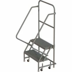 Tri-Arc 2 Step 16"W 10"D Top Step Steel Rolling Ladder, Grip Strut Tread, 42" Handrail - KDSR102162