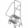Tri-Arc 2 Step 24"W 10"D Top Step Steel Rolling Ladder, Grip Strut Tread, 42" Handrail - KDSR102242