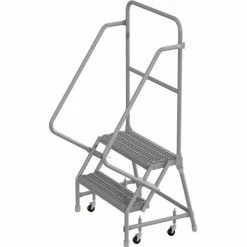 Tri-Arc 2 Step 24"W 10"D Top Step Steel Rolling Ladder, Grip Strut Tread, 42" Handrail - KDSR102242