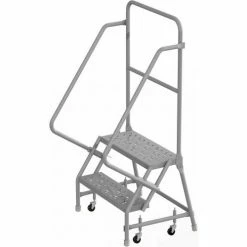 Tri-Arc 2 Step 24"W 10"D Top Step Steel Rolling Ladder, Perforated Tread, 42" Handrail - KDSR102246