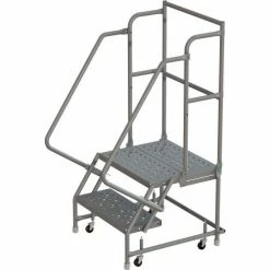 Tri-Arc 2 Step 24"W 20"D Top Step Steel Rolling Ladder, Perforated Tread, 42" Handrail - KDSR102246-D2
