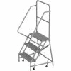 Tri-Arc 3 Step 24"W 10"D Top Step Steel Rolling Ladder, Grip Strut Tread, 42" Handrail - KDSR103242 -Ladders Sales Store TRC KDSR103242