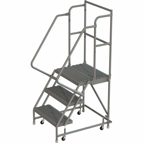 Tri-Arc 3 Step 24"W 30"D Top Step Steel Rolling Ladder, Grip Strut Tread, 42" Handrail - KDSR103242-D3 3 Tri-Arc 3 Step 24"W 30"D Top Step Steel Rolling Ladder, Grip Strut Tread, 42" Handrail - KDSR103242-D3