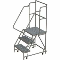 Tri-Arc 3 Step 24"W 30"D Top Step Steel Rolling Ladder, Perforated Tread, 42" Handrail - KDSR103246-D3