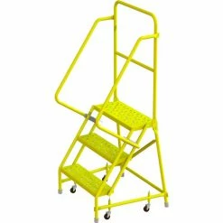 Tri-Arc Tri Arc Perforated 24"W 3 Step Steel Rolling Ladder, 10"D Top Step - KDSR103246-Y
