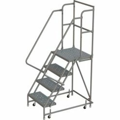 Tri-Arc 4 Step 16"W 30"D Top Step Steel Rolling Ladder, Perforated Tread, 42" Handrail - KDSR104166-D3