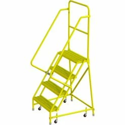 Tri-Arc Tri Arc Serrated 24"W 4 Step Steel Rolling Ladder, 10"D Top Step - KDSR104242-Y