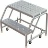 Tri-Arc Rolling Ladder, 2 Step, Aluminum, Perforated, 14" Deep Top Step, No Handrails, 24"W Step -Ladders Sales Store TRC WLAR002246