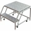 Tri-Arc Rolling Ladder, 2 Step, Aluminum, Perforated, 21" Deep Top Step, No Handrails, 24"W Step -Ladders Sales Store TRC WLAR002246 D4