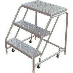 Tri-Arc Rolling Ladder, 3 Step, Aluminum, Perforated, 14" Deep Top Step, No Handrails, 24"W Step