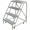 Tri-Arc Rolling Ladder, 4 Step, Aluminum, Perforated, 14" Deep Top Step, No Handrails, 24"W Step