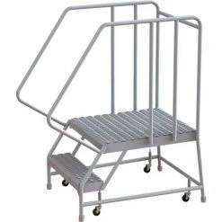 Tri-Arc 2 Step Aluminum Rolling Ladder, 24"W Grip Tread, 28"D Top Step, 32" Handrails - WLAR102245-D5